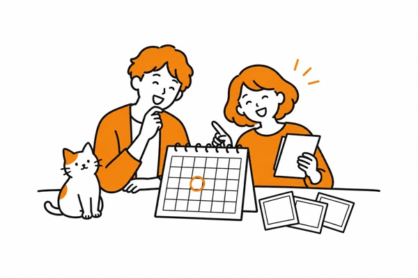 幹事が利用日と写真枚数を相談するイラスト